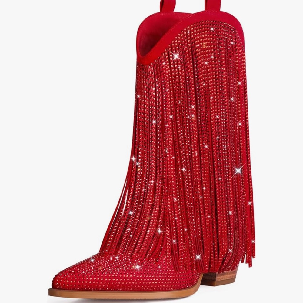 Red Rhinestone Fringe Cowboy Boots